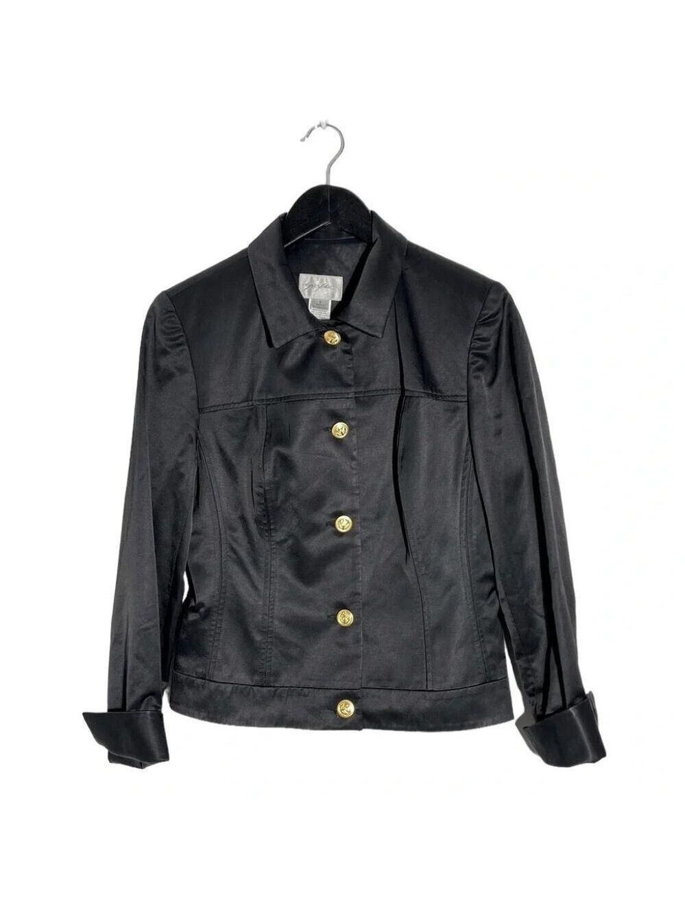 Sunny Choi Black Sateen Jacket with Gold Button Size 6